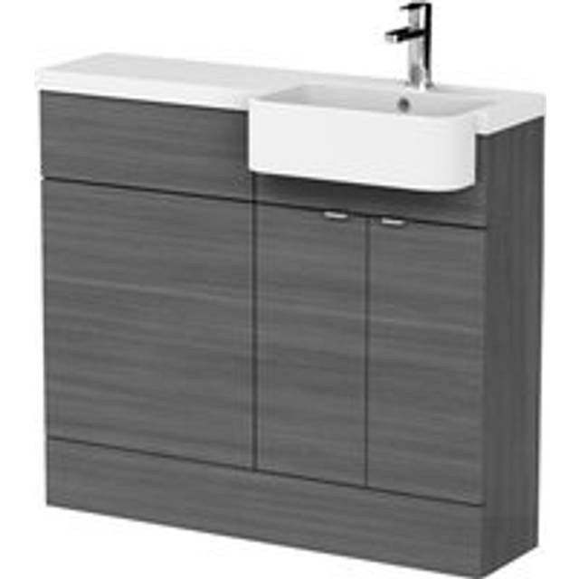 Hudson Reed Fusion RH Combination Unit with Round Semi Recessed Basin 1000mm Wide - Anthracite Woodgrain