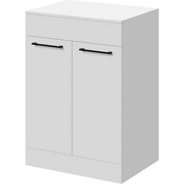 Napoli Floor Standing Vanity Unit for Countertop Basins with 2 Doors and Matt Black Handles | Gloss White | MDF | 600mm