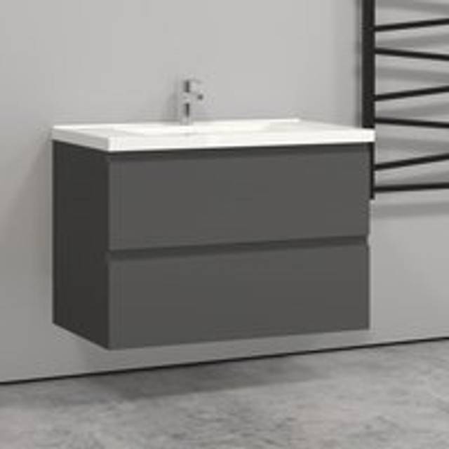 Vanity Unit with Basin Storage Cabinets Matt Grey 2 Drawer - Wall Hung 800mm
