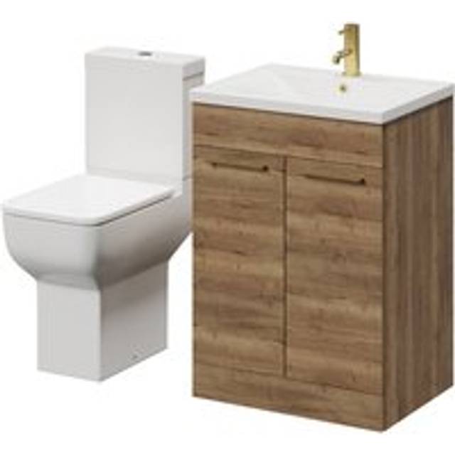 Wholesale Domestic Alessio Vanity Unit and Toilet Suite including Comfort Height Toilet and Floor Standing Vanity Unit | Tobacco Oak | MDF | 600mm
