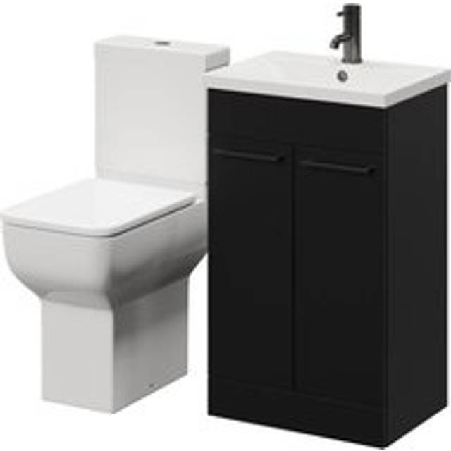 Wholesale Domestic Alessio Vanity Unit and Toilet Suite including Comfort Height Toilet and Floor Standing Vanity Unit | Matt Black | MDF | 500mm