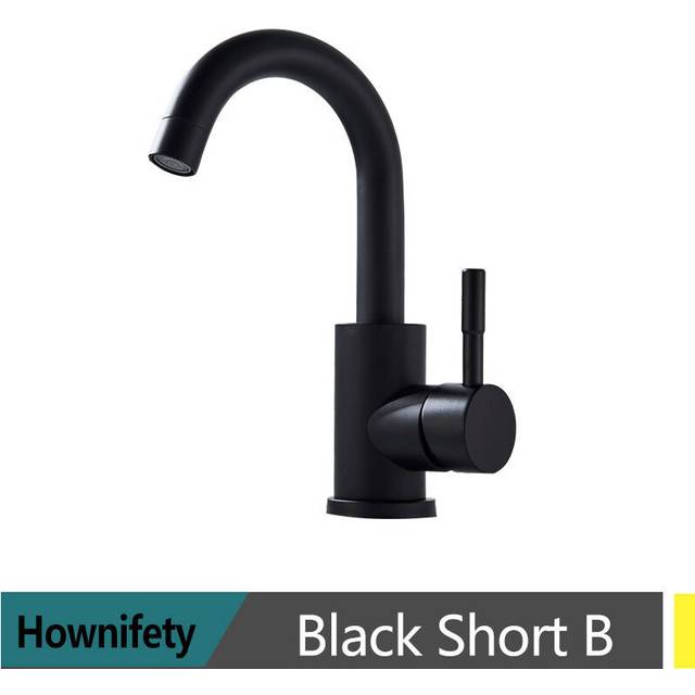 (Black Short B) Black Modern Bathroom Basin Faucet Stainless Steel Hot Cold  Wash Mixer