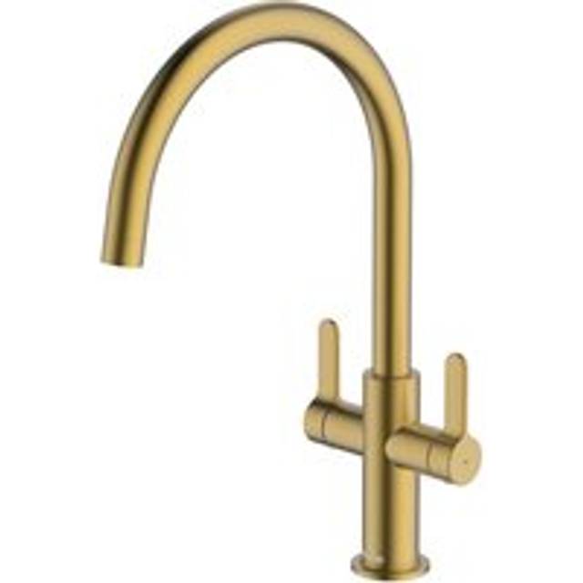 McAlpine Teviot Twin Lever Kitchen Mixer Tap - Brushed Brass