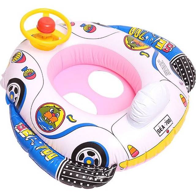 (Pink) Baby Swimming Ring Inflatable Float Swim Seat Toddler Kid With Wheels And Horn