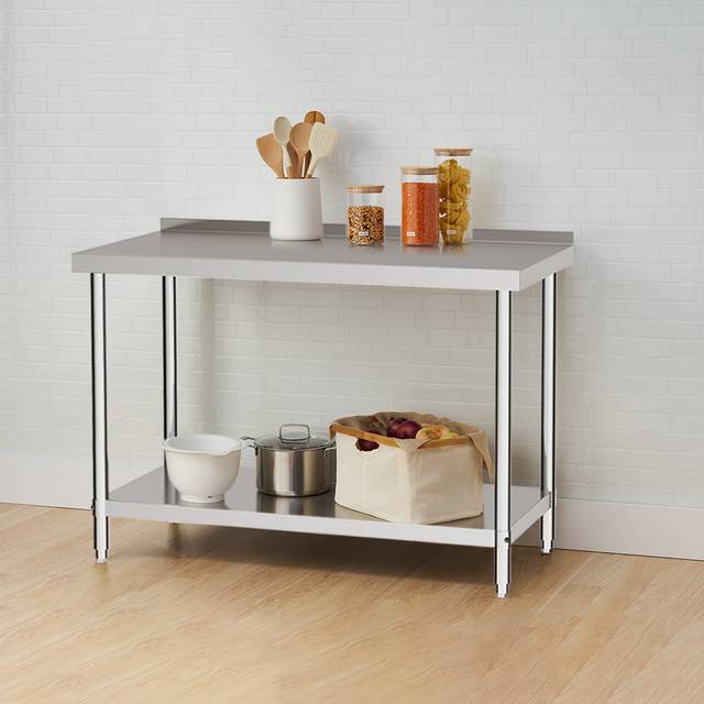 Two-Tier Stainless Steel Workbench with Backsplash - Silver / 120cm