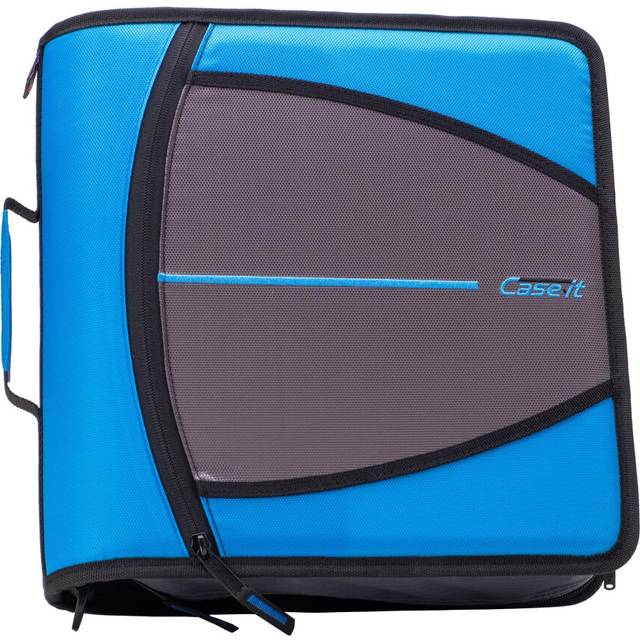 Case-it Mighty Zip Tab Zipper Binder  3 O-Ring with 5-Color tabbes  Expanding File Folder and Shoulder Strap and Handle  D-146-Denim Blue