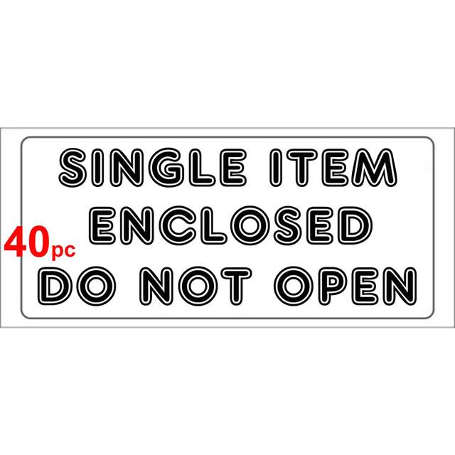 (40) SINGLE ITEM ENCLOSED DO NO OPEN shipping label adhesive warning mailing sticky sticker 56x25mm