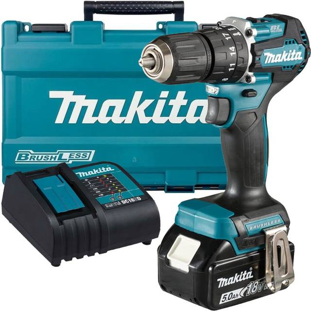 Makita DHP487 18V LXT Lithium Brushless Combi Hammer Drill Sub Compact 1 x 5AH