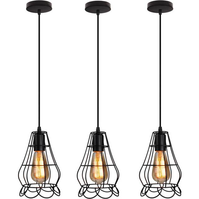 3x Vintage Vase Shape Chandelier Metal Wrought Iron Pendant Light Industrial Cage Ceiling Light for Cafe Bedroom Black