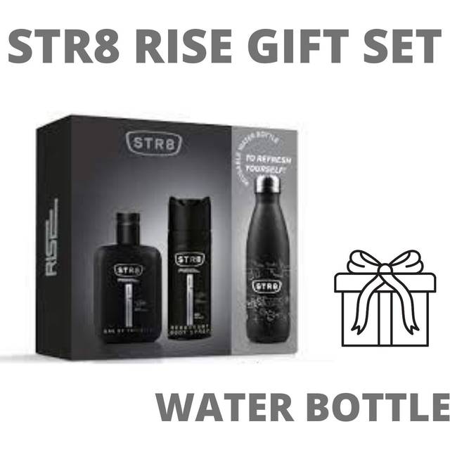 Str8 rise gift set edt 100 ml deodorant spray 150 ml free water bottle mens