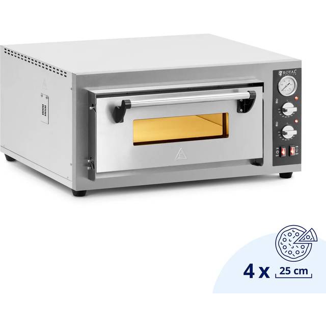 Electric Pizza Oven - 4 x 25 cm - 1 chamber - 4200 W - fireclay brick - Royal Catering RCPO-1002-N