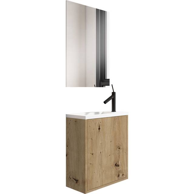 Tvättställsskåp Minima Ek Matt med Handfat 40 cm & Spegel