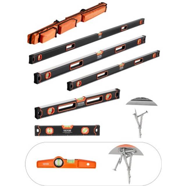 Vevor - 6-Piece Torpedo Level, 78/48/32/24/16/10 Inch Box Levels Set, Bubble Vials Ruler for 45/90/180 Degree, Shock-Proof Aluminum Alloy Magnetic