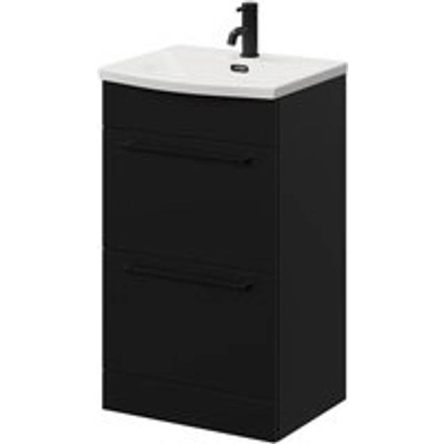 Napoli Floor Standing Vanity Unit with 1 Tap Hole Curved Basin and 2 Drawers with Handles | Matt Black | MDF | 500mm