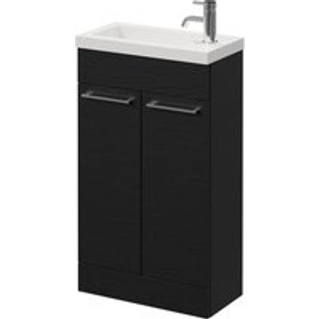 Napoli Slimline Floor Standing 2 Door Vanity Unit with Basin and Chrome Handles | Nero Oak | MDP | 500mm