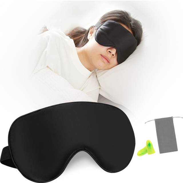 Genuine Natural Mulberry Silk Eye Mask, Curved Sleep Mask with Adjustable Strap, Pack of 1, 21.5 x 11.2 cm, Black