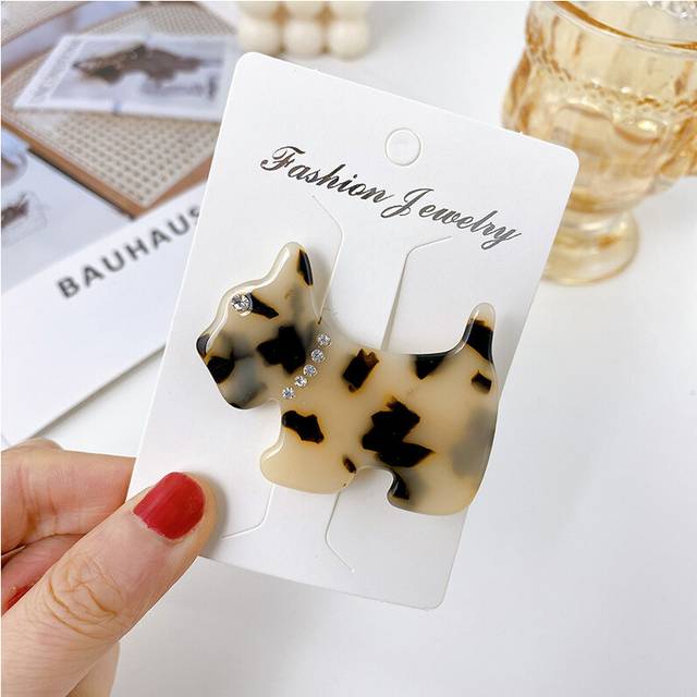 (Beige Tortoise) Fashionable 53cm Acetate Hair Clip With Lovely Dog Accents Perfect For Cute And Sweet Styles