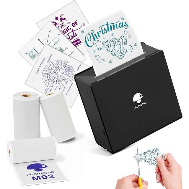 Phomemo M02 Mini Thermal Printer with 3 Rolls Refill, Wireless Bluetooth Inkless Pocket Printer, Sticker Printer for iphone And Android