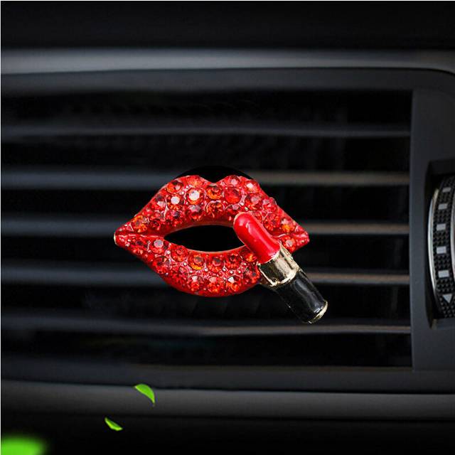 (Red) Car Air Outlet Aromatherapy Clip Diamond Red Lips Perfume Clip Perfume