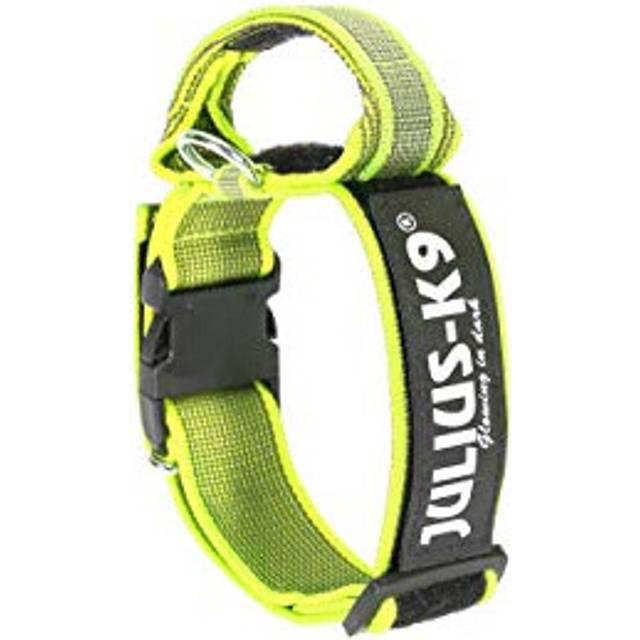 Julius-K9 Color & Gray Collar with Handle, Safety Lock and Interchangeable Patch, 50 mm (49-70 cm), Neon-Gray