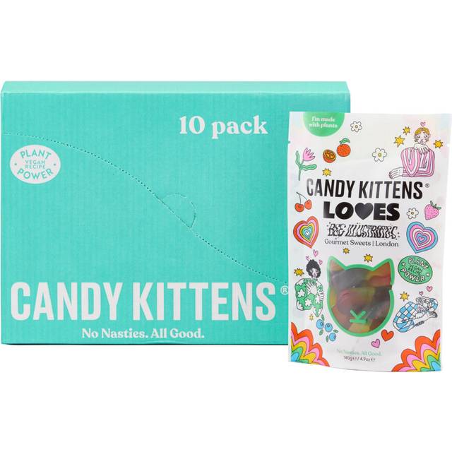 Candy Kittens Vegan Sweets LOVES (10 x 140g), Rainbow Jelly Gourmet Vegan Sweet Mix, Naturally Flavoured Gummies with Real Fruit Juice, Multipack,