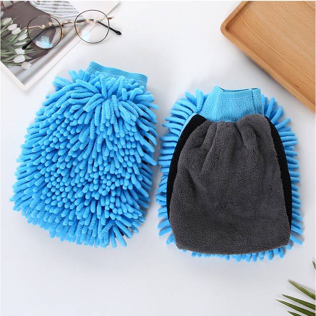 (Light Blue 1pc) Microfiber Car Wash Clening Gloves Car Detailing Washing Towel Auto Motorcycle