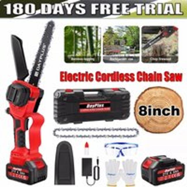 Day Plus - 8 inch Cordless Mini Chainsaw 21V Electric One-Hand Wood Cutter Saw + Li Battery