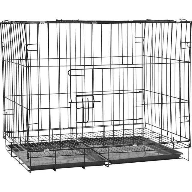 H&O Direct 2 Door Wire Dog Crate with Tray 2.3 x 1.7ft - Black - 60 x 70 x 50cm