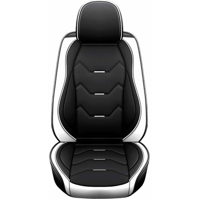 (White) Universal PU Leather Car Auto Front Seat Cushion Pad Cover Protector Mat Black