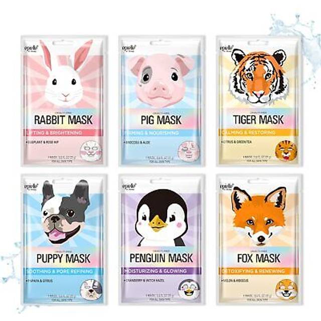 Epielle Animal Character Sheet Masks | Korean Beauty Masks for All Skin Types | Pack of 6 | Birthday Party Gift  Girls' Night  Spa Day  Spa Night | Ko