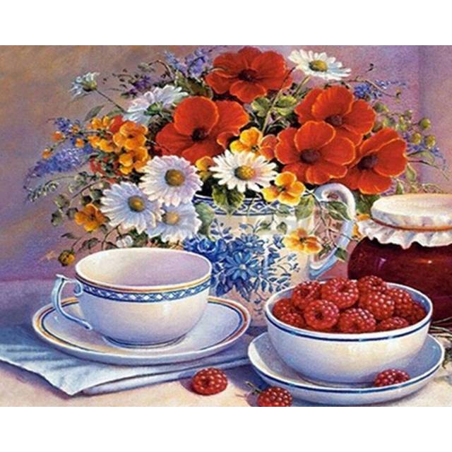 Diamond Painting Full Drill Cross Stitch Table Flower Plate Diamond Embroidery Rhinestone Home Decor 20X30CM