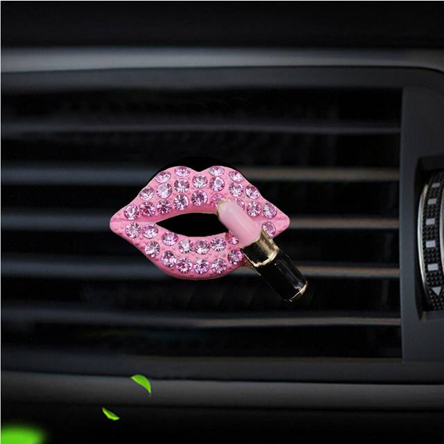 (Pink) Car Air Outlet Aromatherapy Clip Diamond Red Lips Perfume Clip Perfume