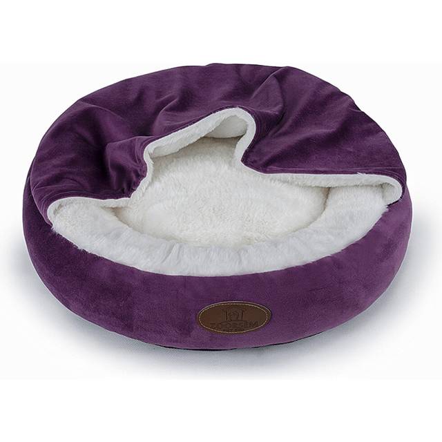 Donut Pet Bed with Attached Blanket for Small Dogs or Cats
