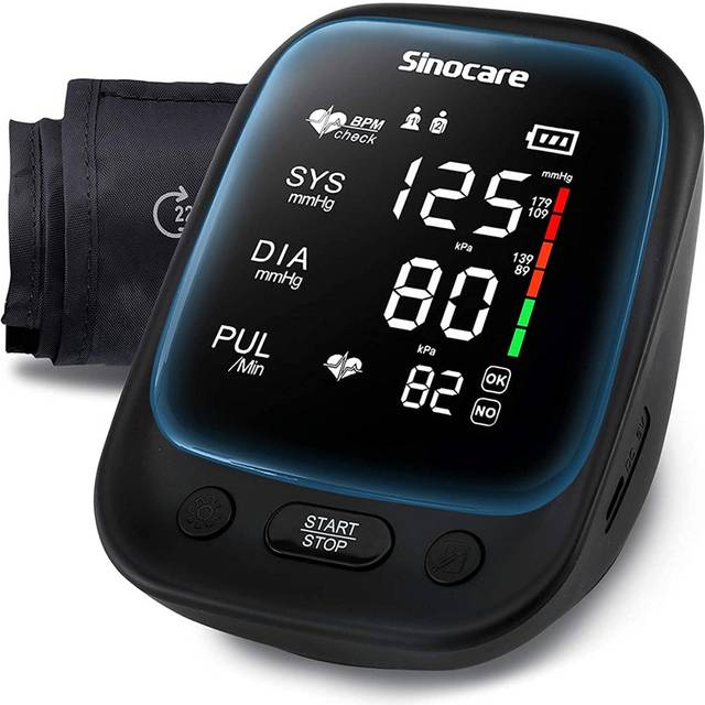 Sinocare blodtrycksmätare automatisk bp-maskin pulspulsmätare lång manschett digital 3- -färgs lcd-skärm - Stor skärm