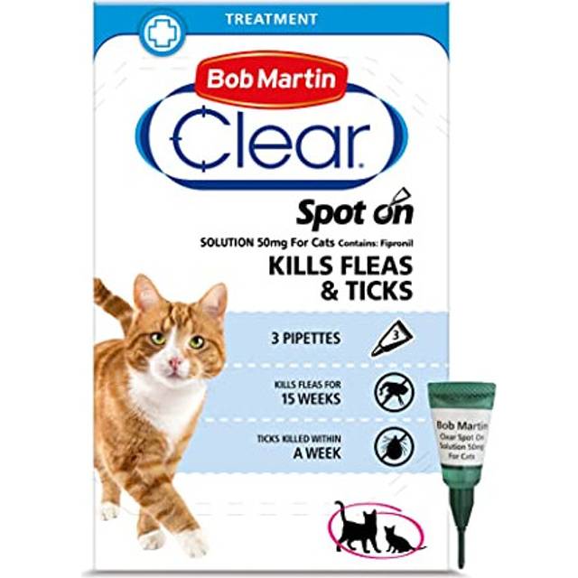 Bob Martin Clear | Spot On Flea Treatment for Cats & Ferrets | Kills Fleas & Ticks | Fast Control, 15 Week Protection (3 Pipettes)