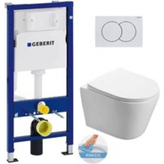 Geberit - Toilet set Support frame + wc Swiss Aqua Technologies Infinitio rimless + White alpine flush plate (InfinitioGeb1)
