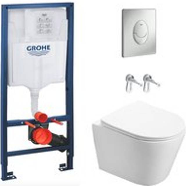 Grohe - Rapid sl Frame + Infinitio Rimless Toilet + Matt Chrome Skate Air Flush Plate (RSLINFI7)