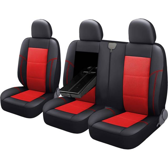 (Red) 3PCS Car Seat Covers Cushion Pad Headrest Cover For Ford Transit Custom 2015 2016 2017 2018 2019 2020 RHD
