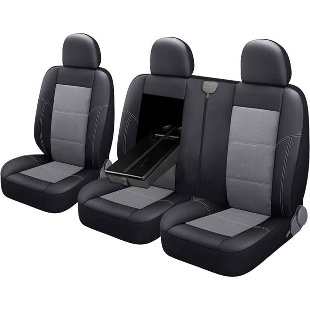 (Grey) 3PCS Car Seat Covers Cushion Pad Headrest Cover For Ford Transit Custom 2015 2016 2017 2018 2019 2020 RHD