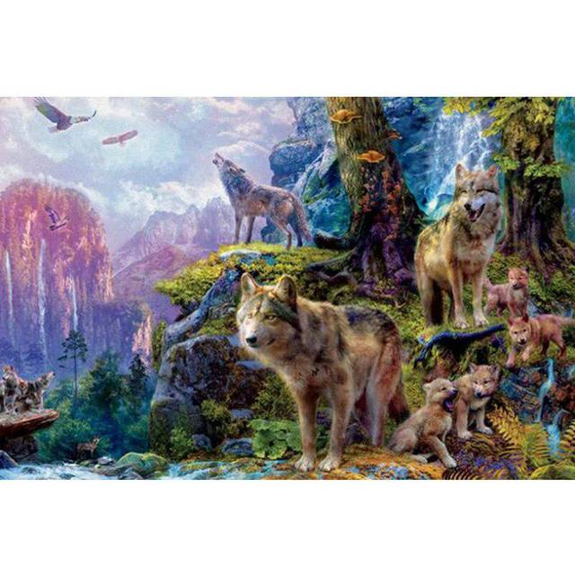 5D DIY Diamond Embroidery Big Wolf Family Diamond Painting Cross Stitch Rhinestone 20X30CM