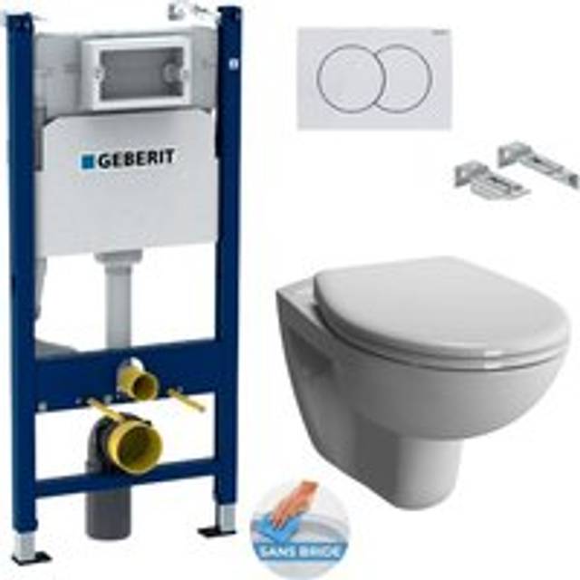 Geberit - Pack Duofix Support Frame + Vitra Normus rimless toilet + Softclose seat + White plate (NormusRimlessGeb3)