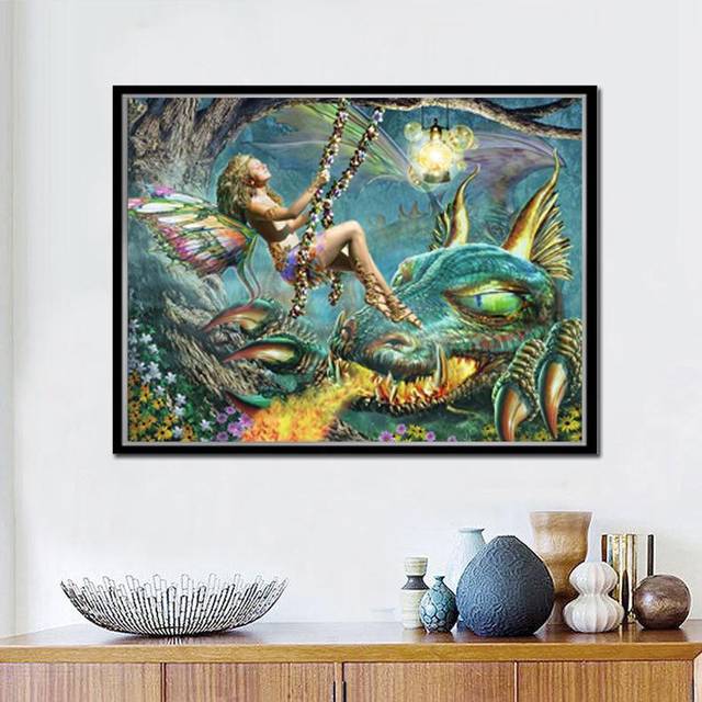 5D Diy Diamond Painting Animal Spirit and Dragon Cross Stitch Diamond Mosaic Home Paintings Crafts 20X30CM