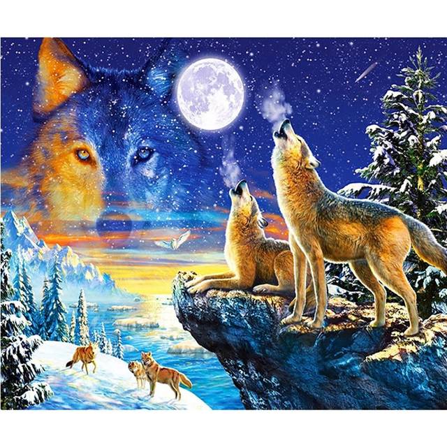 Diamond Embroidery Wolf Mosaic Crystal 5D Cross Stitch Diamond Painting DIY Sticker Decor 20X30CM