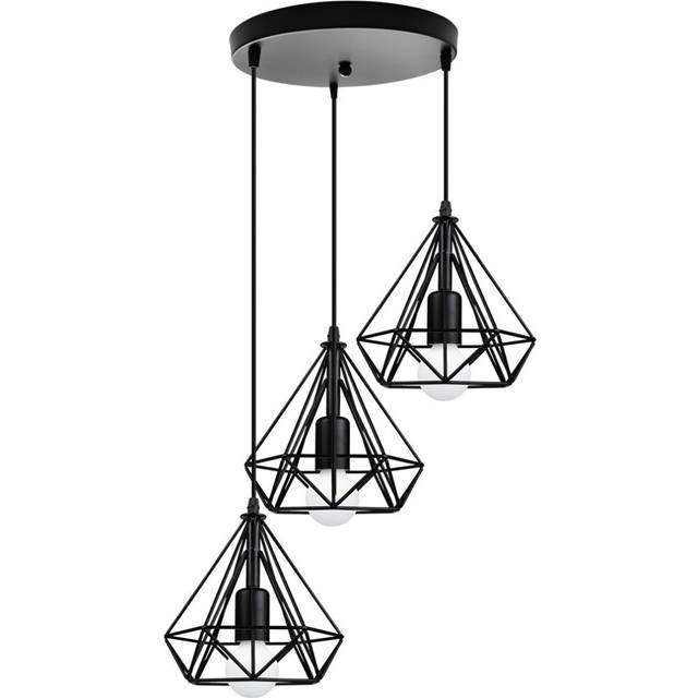 Retro Industrial Pendant Light Metal Cage Chandelier Diamond Shape E27 Hanging Light 3 Lights Pendant Lamp 20CM Vintage Antique Ceiling Light Black