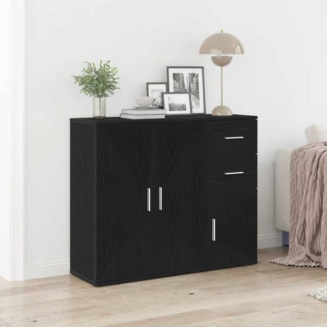 vidaXL Sideboard Black Oak 91x29.5x75 cm Engineered Wood cabinet cupboard