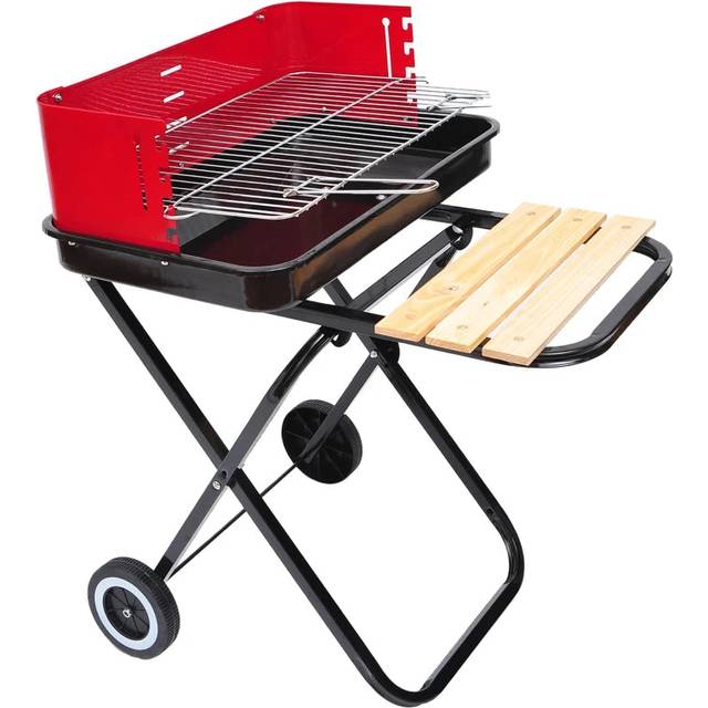 Outsunny Outdoor Foldable Charcoal BBQ Grill with Wheels - Red / Black | TJ Hughes