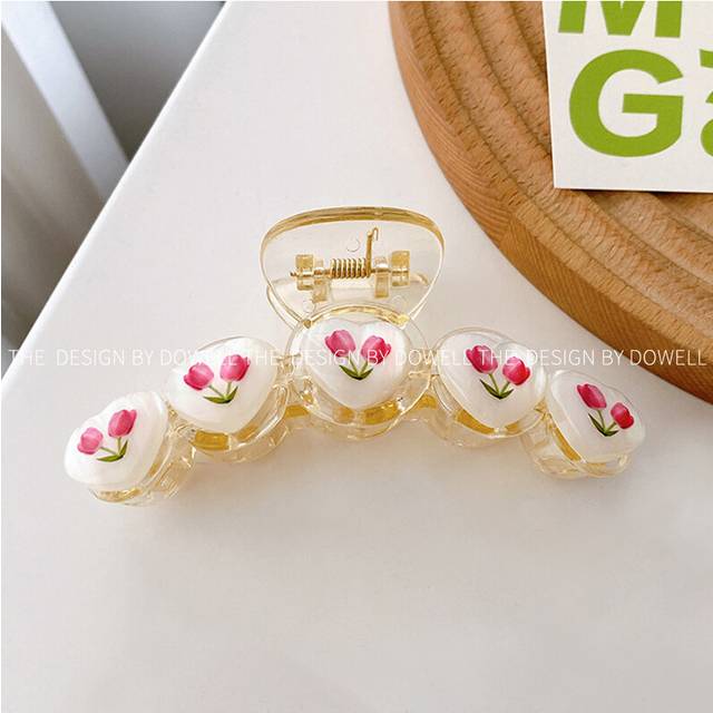 (Clear Heart Flower) Tulip Flower Stunning Hair Claw Clip For Women Perfect For Stylish Looks