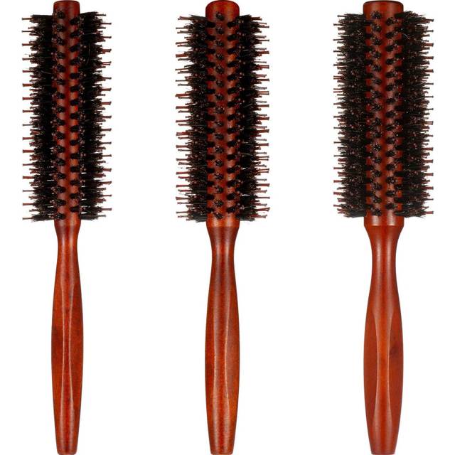 3 Pieces Bristle Round Brush Round Hair Brush Wooden Handle Styling Brush Anti Static Quiff Roller Hair Comb