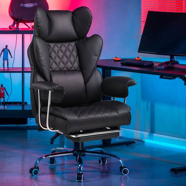 Inbox Zero Adjustable Reclining Ergonomic Faux Leather Swiveling PC & Racing Game Chair - Black (126cm H X 59cm W X 50cm D)