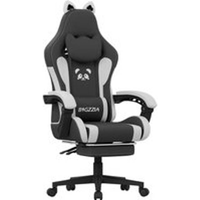 Gaming Chair with Cat Ears and Massage Lumbar Support ,for Girls with Footrest, Headrest and Recline - White - One Size